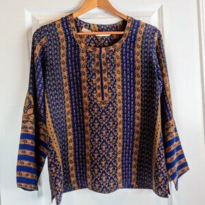 Prapti Blue Orange Green Paisley Silk Top